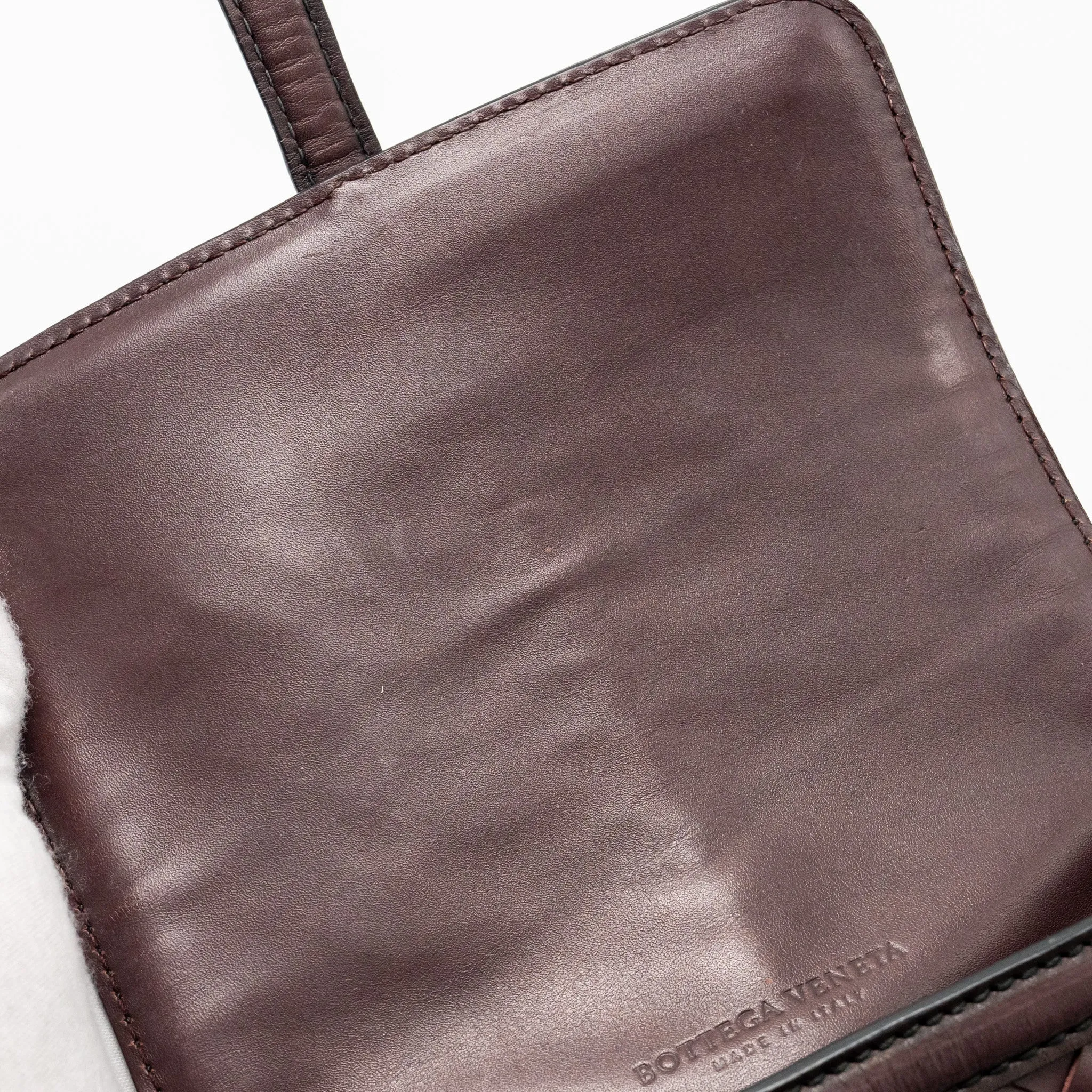 Bottega Veneta Mini Intrecciato Flap Bag Leather Dark Brown with Black Hardware