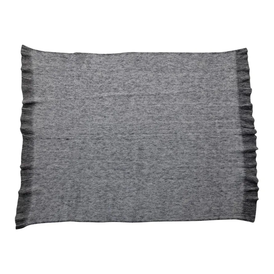Brushed New Zealand Wool Striped Throw w/ Ruffled Edge, Grey
