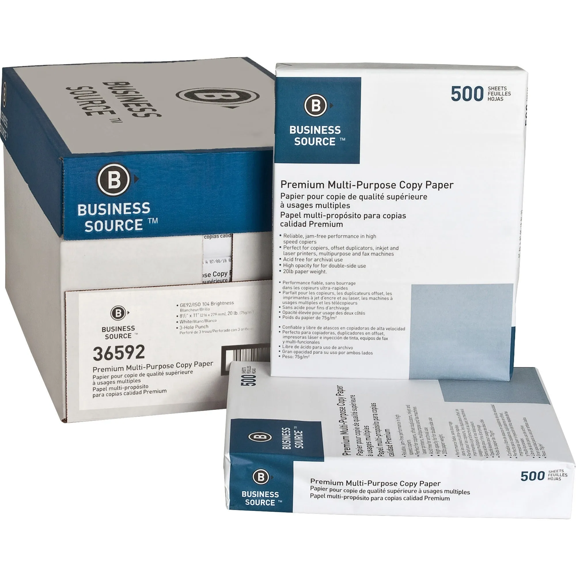 Business Source 3-Hole Punched Inkjet, Laser Copy & Multipurpose Paper