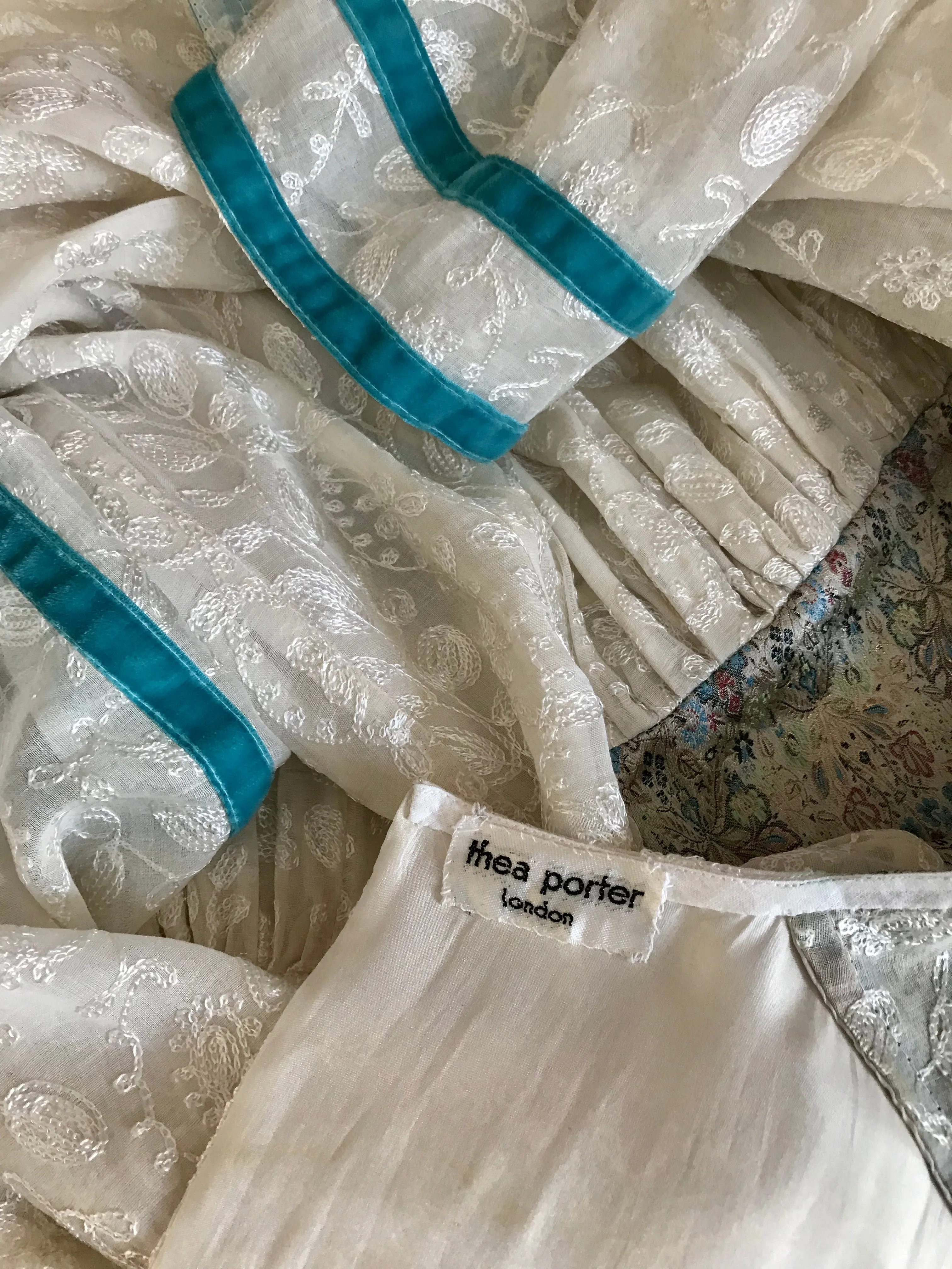 c1968 Thea Porter Embroidered Ivory & Brocade 'Faye' Dress