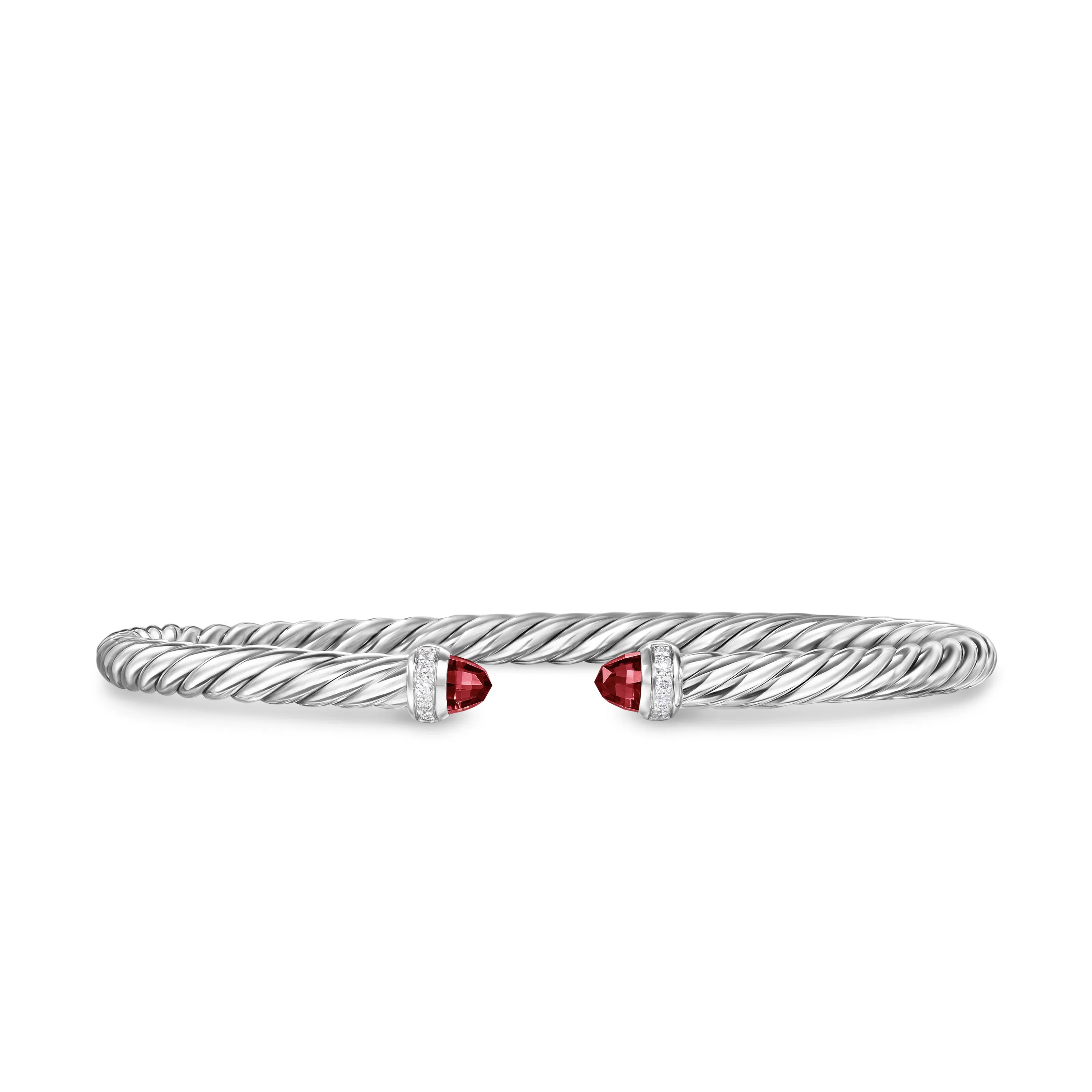 Cablespira Flex® Bracelet in Sterling Silver with Rhodolite Garnet and Diamonds, 4mm