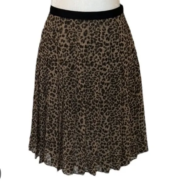 Carlisle Silk Pleated Animal Leopard Print Women's Skirt Midi Knee Mobwife Sz 18