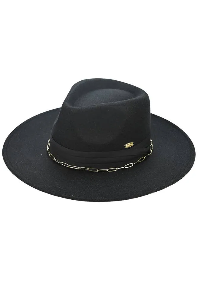 C.C Link Chain and Pleated Wide Band Felt Hat Panama Hat: Heather Charcoal