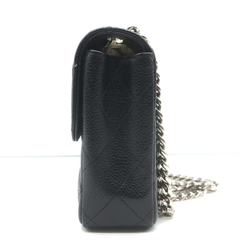 Chanel 00V Bijoux Chain East West Flap Bag Black Quilted Caviar Leather