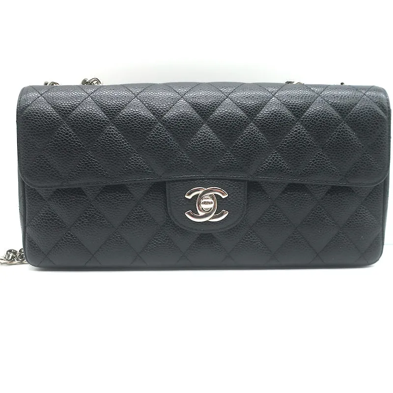 Chanel 00V Bijoux Chain East West Flap Bag Black Quilted Caviar Leather