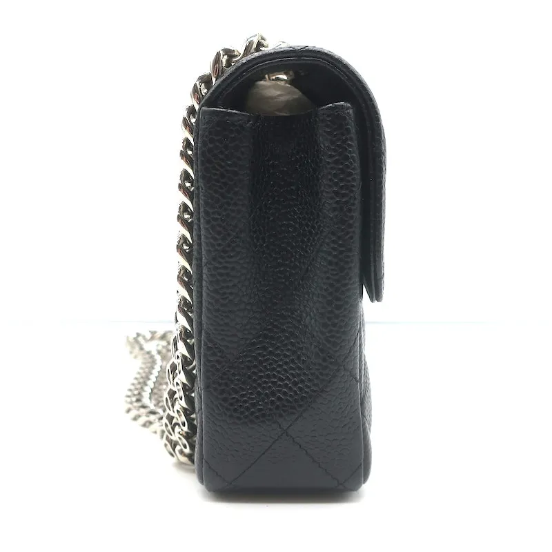 Chanel 00V Bijoux Chain East West Flap Bag Black Quilted Caviar Leather