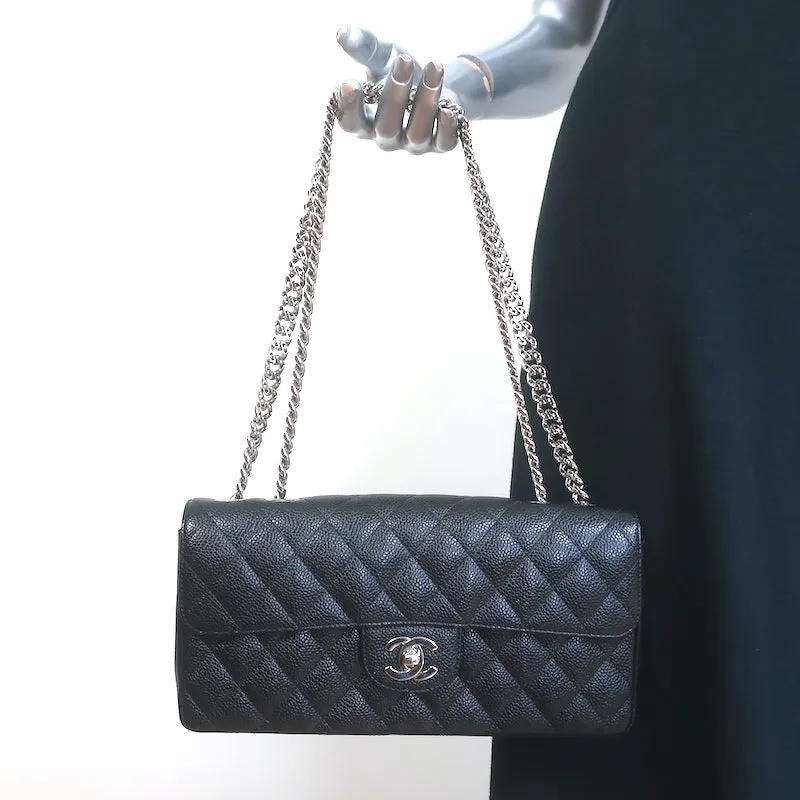 Chanel 00V Bijoux Chain East West Flap Bag Black Quilted Caviar Leather