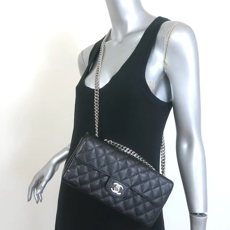 Chanel 00V Bijoux Chain East West Flap Bag Black Quilted Caviar Leather