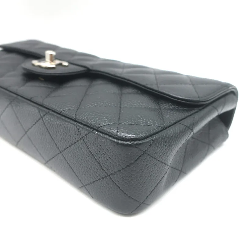 Chanel 00V Bijoux Chain East West Flap Bag Black Quilted Caviar Leather