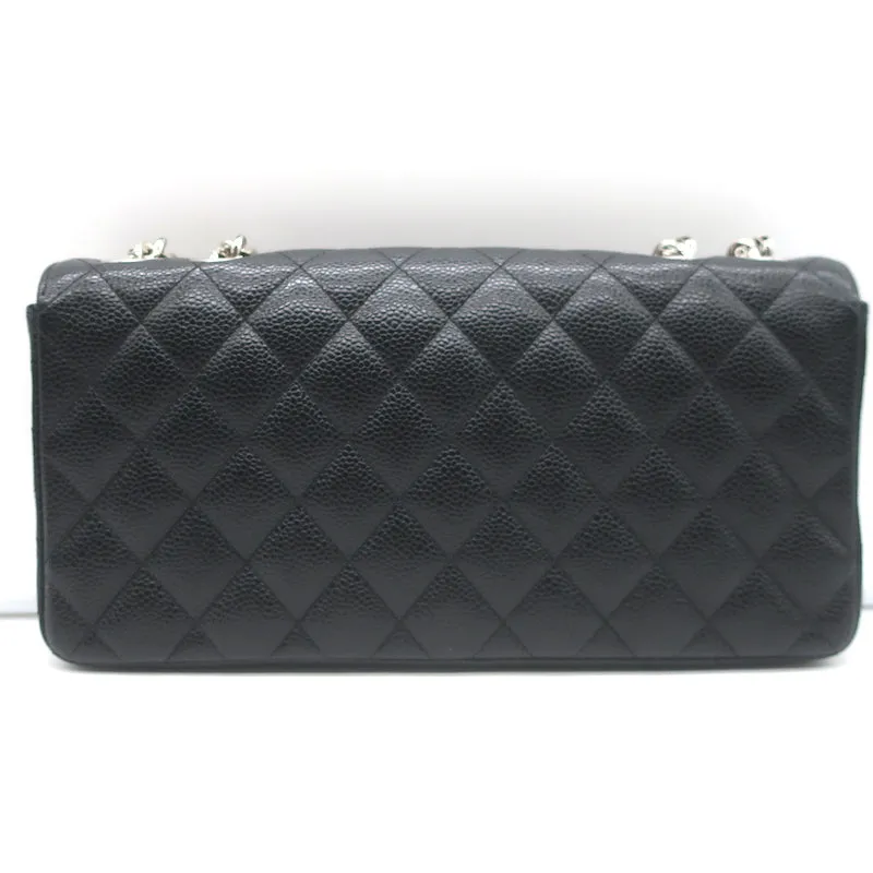 Chanel 00V Bijoux Chain East West Flap Bag Black Quilted Caviar Leather