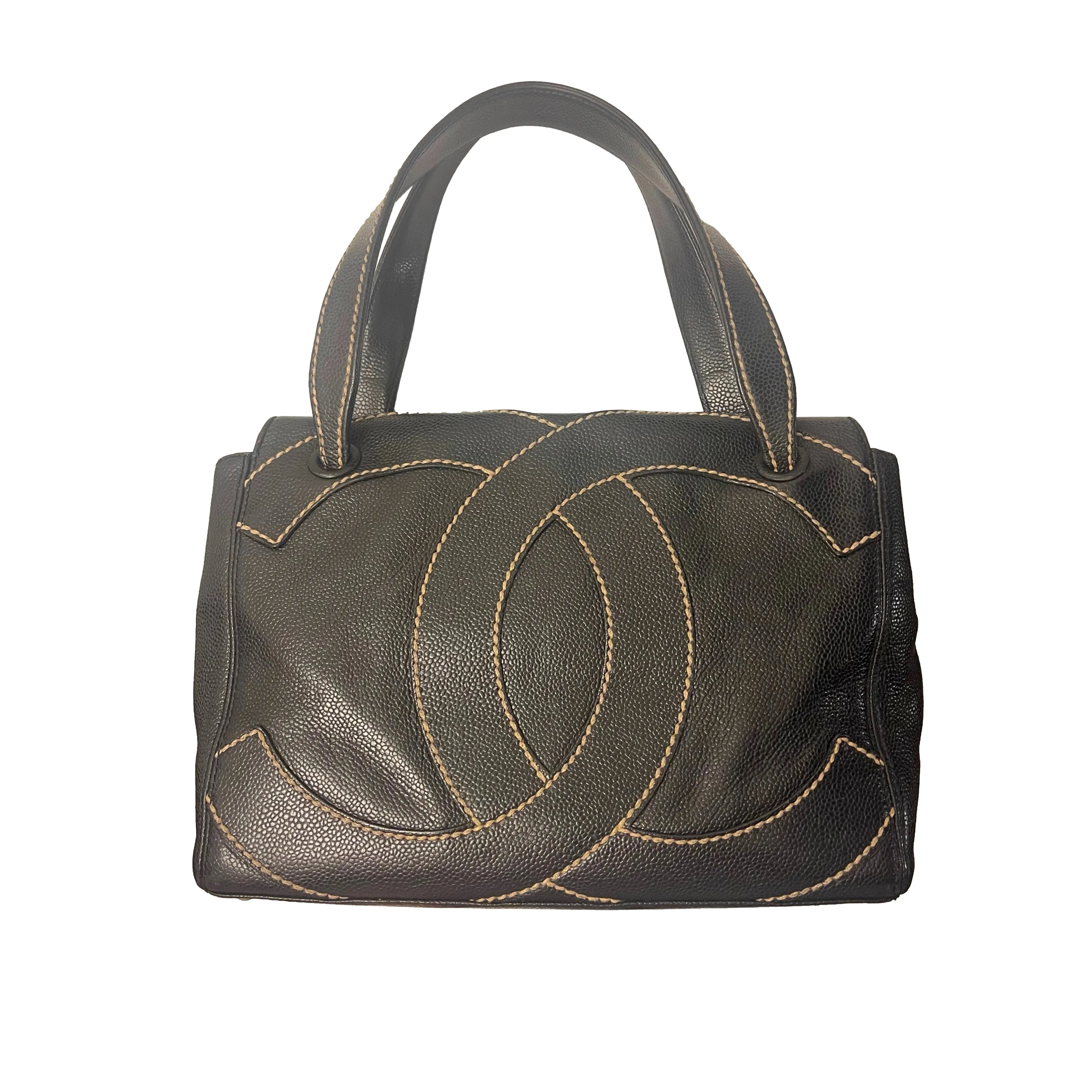 Chanel Black Caviar Logo Shoulder Bag
