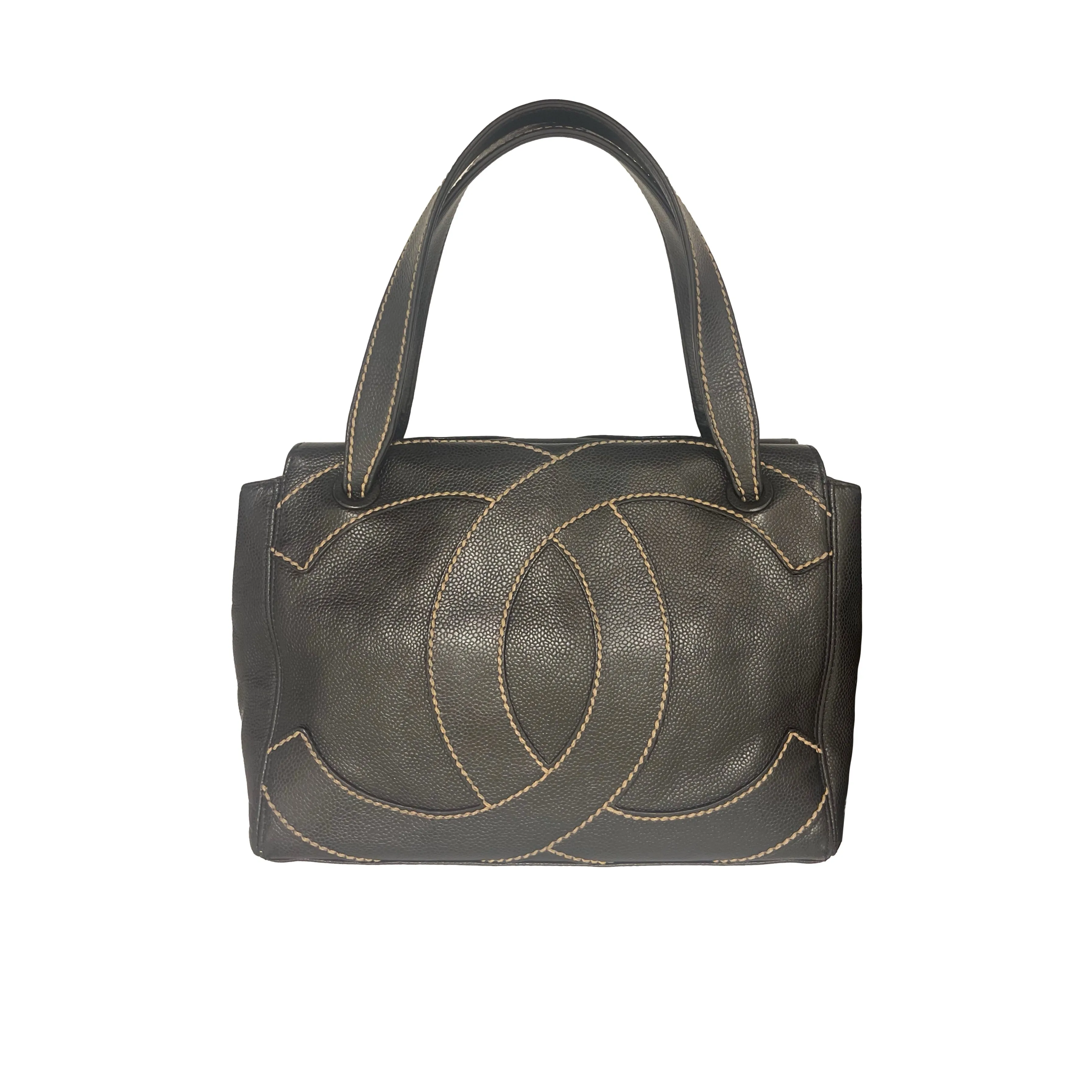 Chanel Black Caviar Logo Shoulder Bag