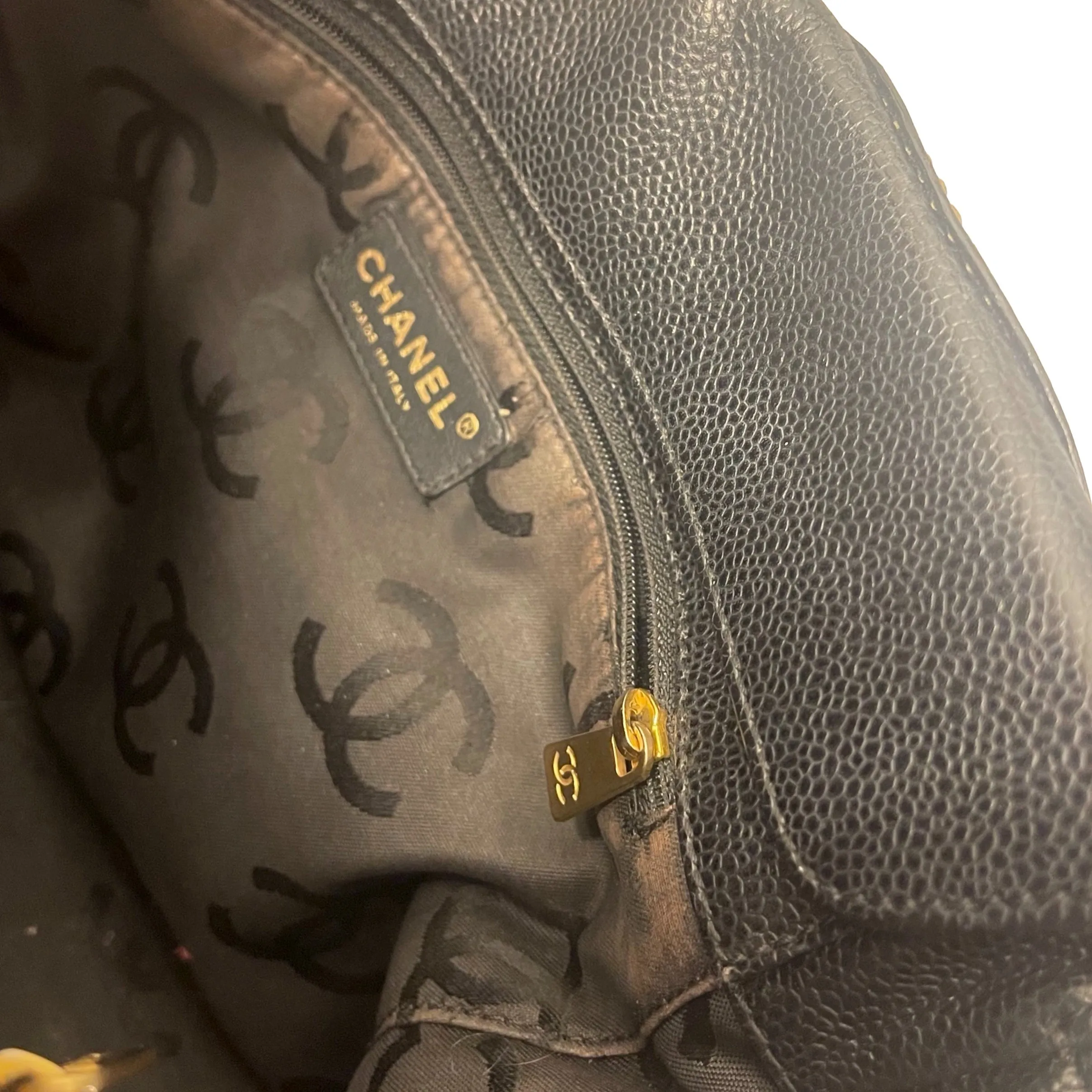 Chanel Black Caviar Logo Shoulder Bag