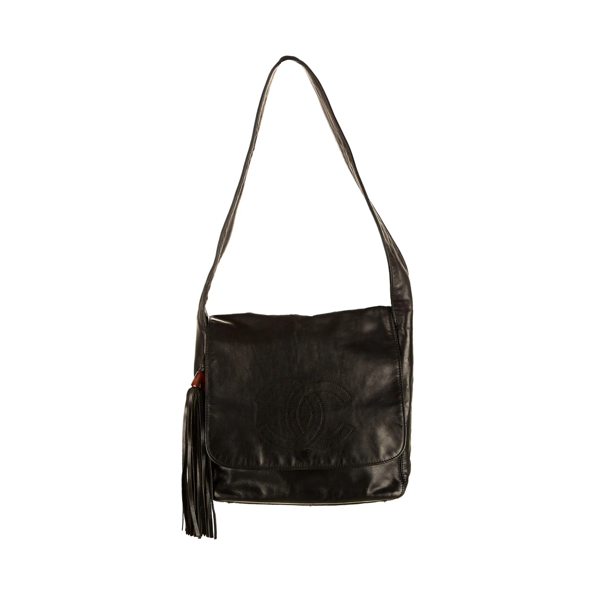 Chanel Black Logo Tassel Shoulder Bag