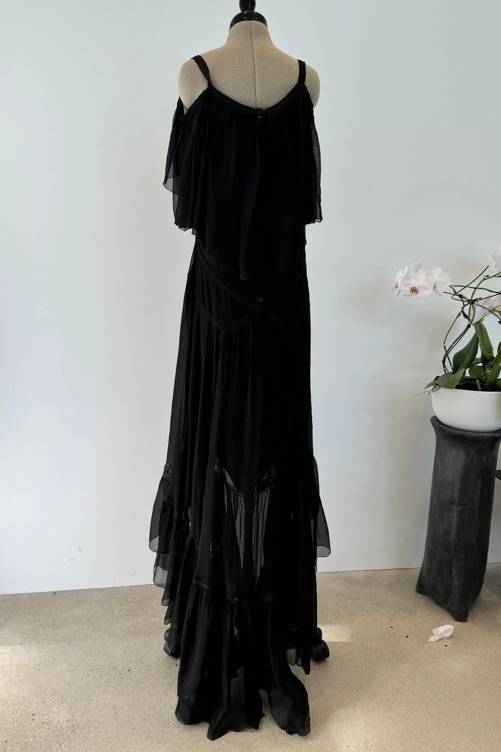 Chanel Spring 2005 Black Silk Chiffon Dress