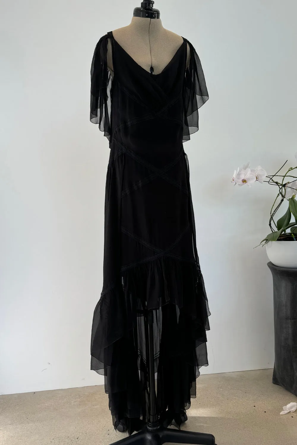 Chanel Spring 2005 Black Silk Chiffon Dress