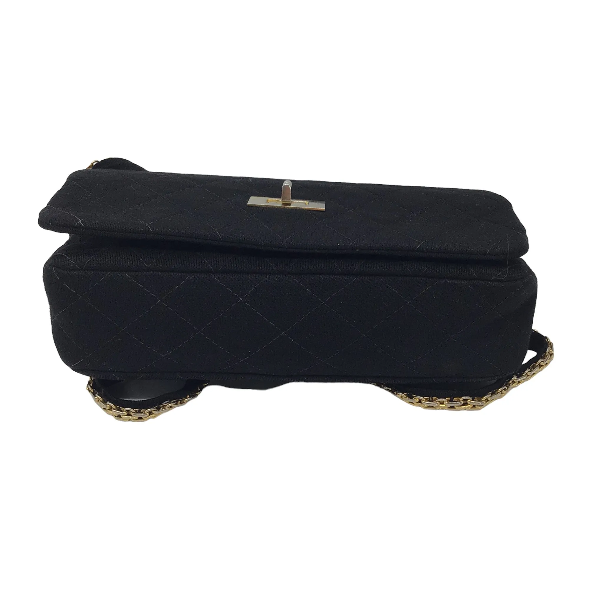 Chanel Vintage Black / Gold Chain Strap Quilted Jersey Flap Bag