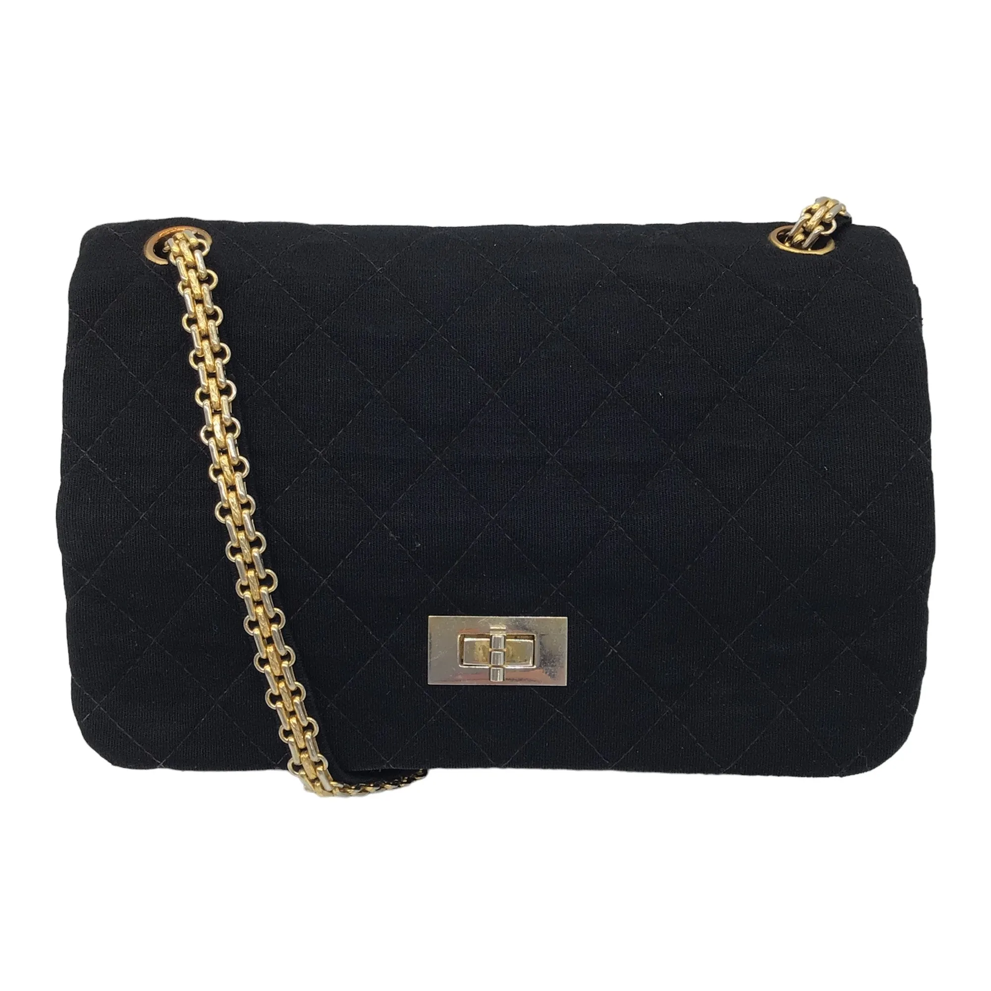 Chanel Vintage Black / Gold Chain Strap Quilted Jersey Flap Bag