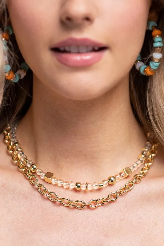 CHEYENNE CUBED CLEAR BEADED NECKLACE - GOLD