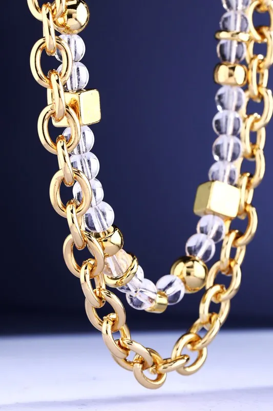 CHEYENNE CUBED CLEAR BEADED NECKLACE - GOLD