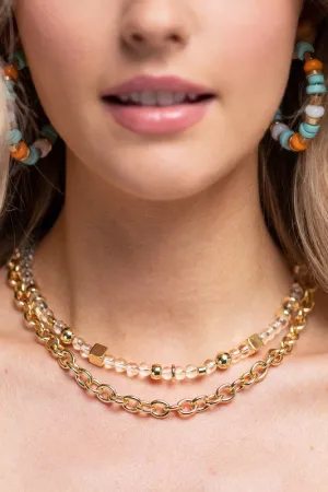 CHEYENNE CUBED CLEAR BEADED NECKLACE - GOLD