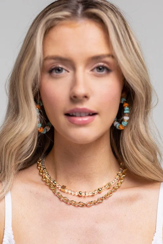 CHEYENNE CUBED CLEAR BEADED NECKLACE - GOLD