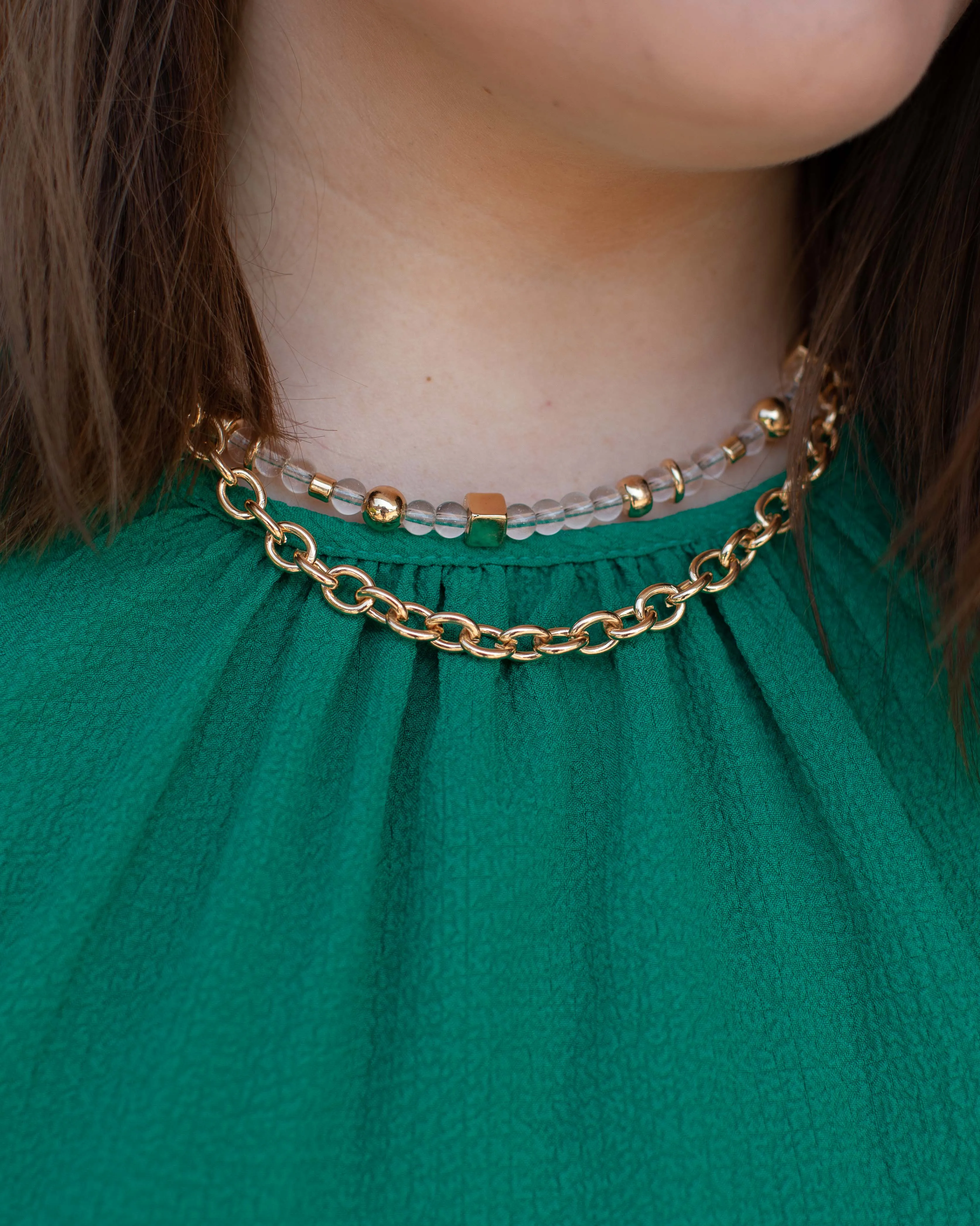 CHEYENNE CUBED CLEAR BEADED NECKLACE - GOLD