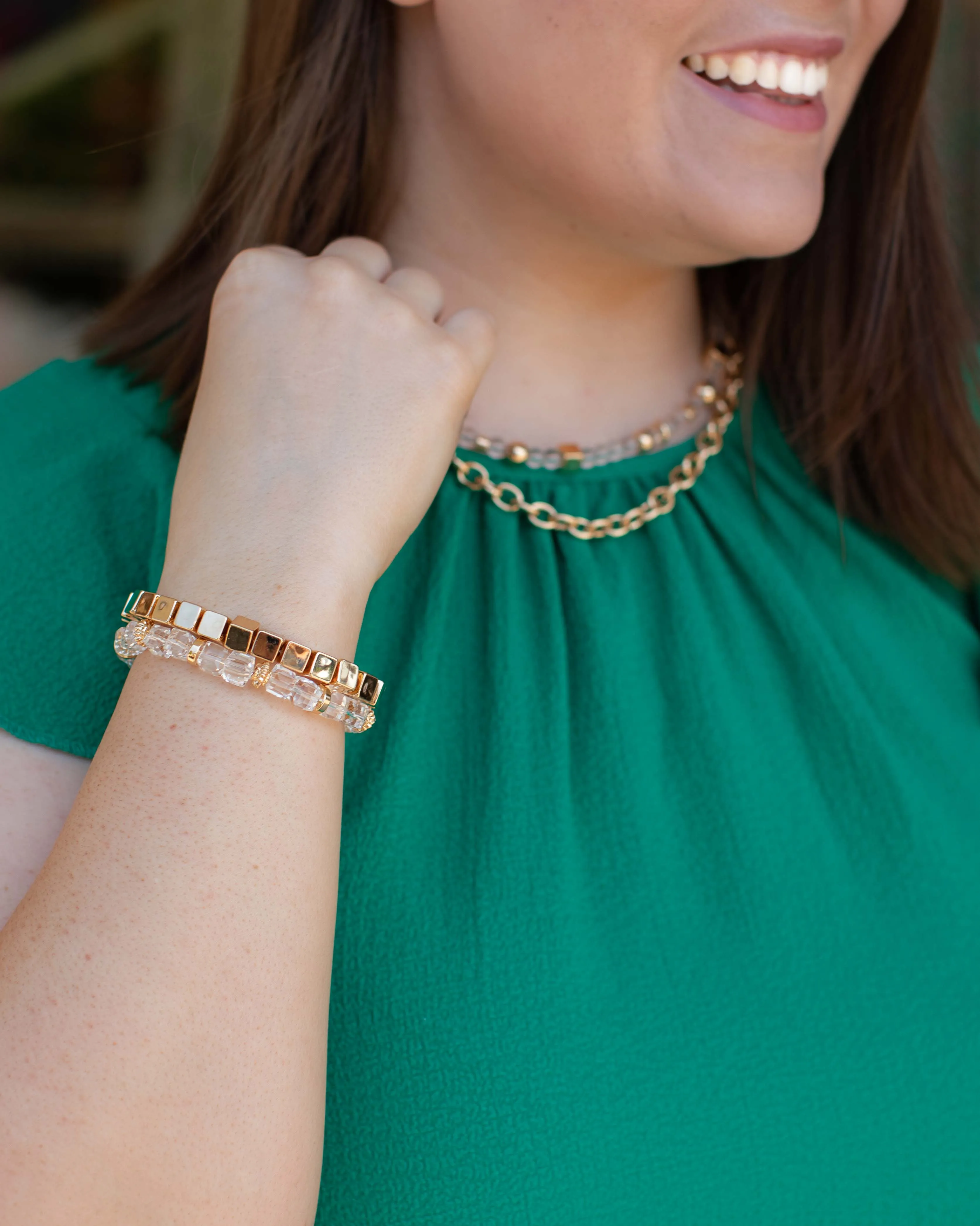 CHEYENNE CUBED CLEAR BEADED NECKLACE - GOLD