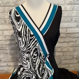 Christian Siriano C wonder poly sleeveless dress bold contrast black white teal