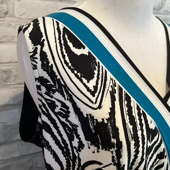 Christian Siriano C wonder poly sleeveless dress bold contrast black white teal