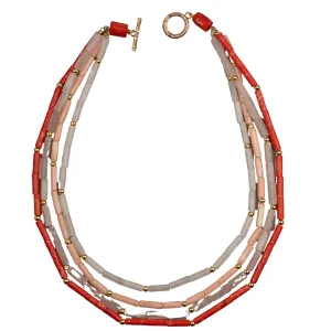 Coral Jasper, Rose Quartz, Snow Agate, & Coral Multi-Strand Necklace