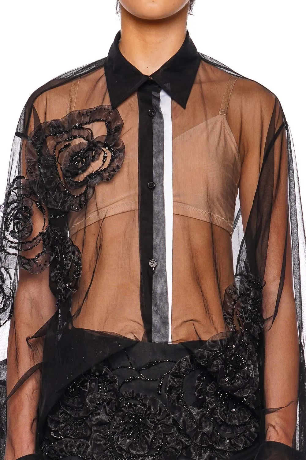Couture Floral Embellished Tulle Shirt