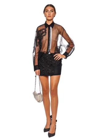 Couture Floral Embellished Tulle Shirt