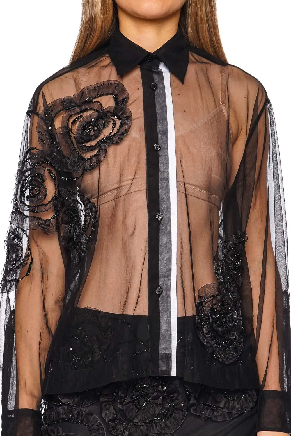 Couture Floral Embellished Tulle Shirt