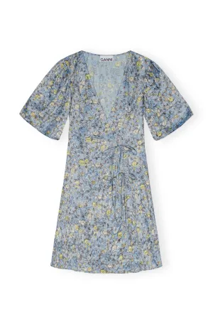 Crinkled Satin Mini Wrap Dress
