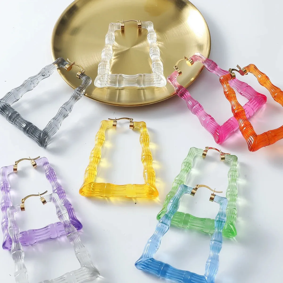 (CRYSTAL CLEAR BAMBOO HOOPS (SQUARE)