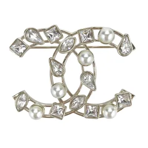 Crystal Pearl Cutout CC Logo Brooch