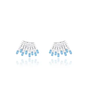 Cubic Zirconia Baguette Sun Rays Earrings - Silver Aquamarine