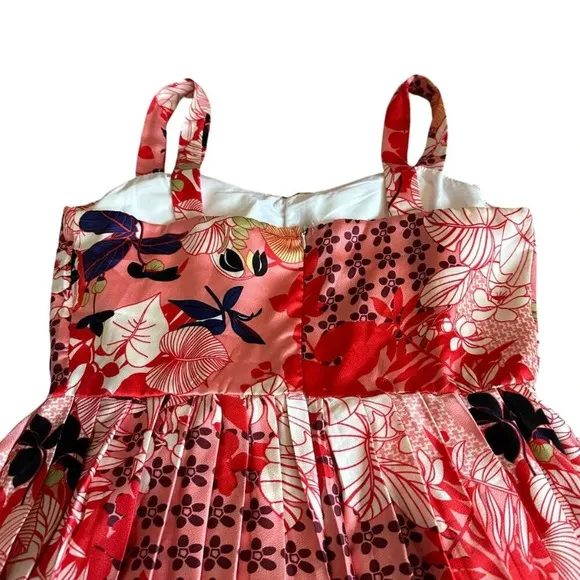 Dalia MacPhee Floral Pleated Printed Midi Dress Satin Sweetheart Size Medium