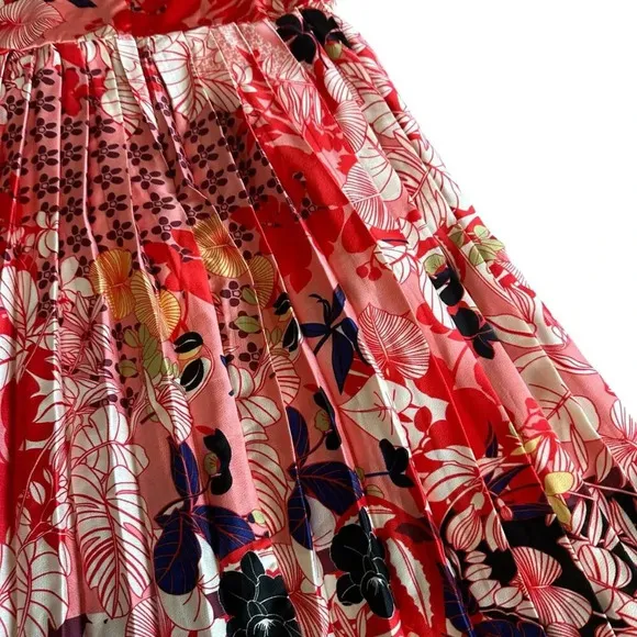 Dalia MacPhee Floral Pleated Printed Midi Dress Satin Sweetheart Size Medium