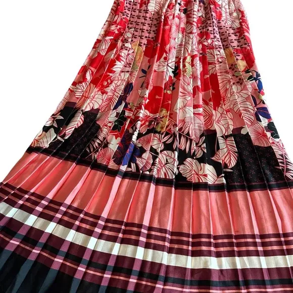 Dalia MacPhee Floral Pleated Printed Midi Dress Satin Sweetheart Size Medium