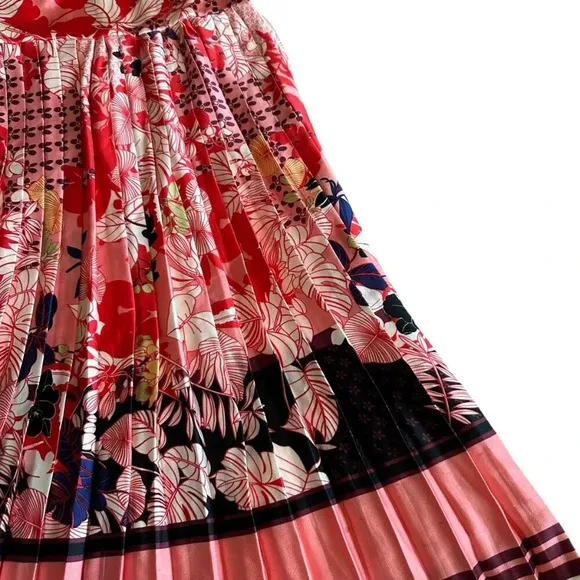 Dalia MacPhee Floral Pleated Printed Midi Dress Satin Sweetheart Size Medium
