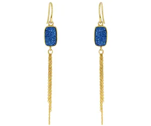 Dangling Chain Blue Druzy 14k Vermeil Earrings