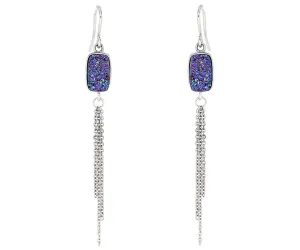 Dangling Chain Purple Rainbow Druzy Earrings