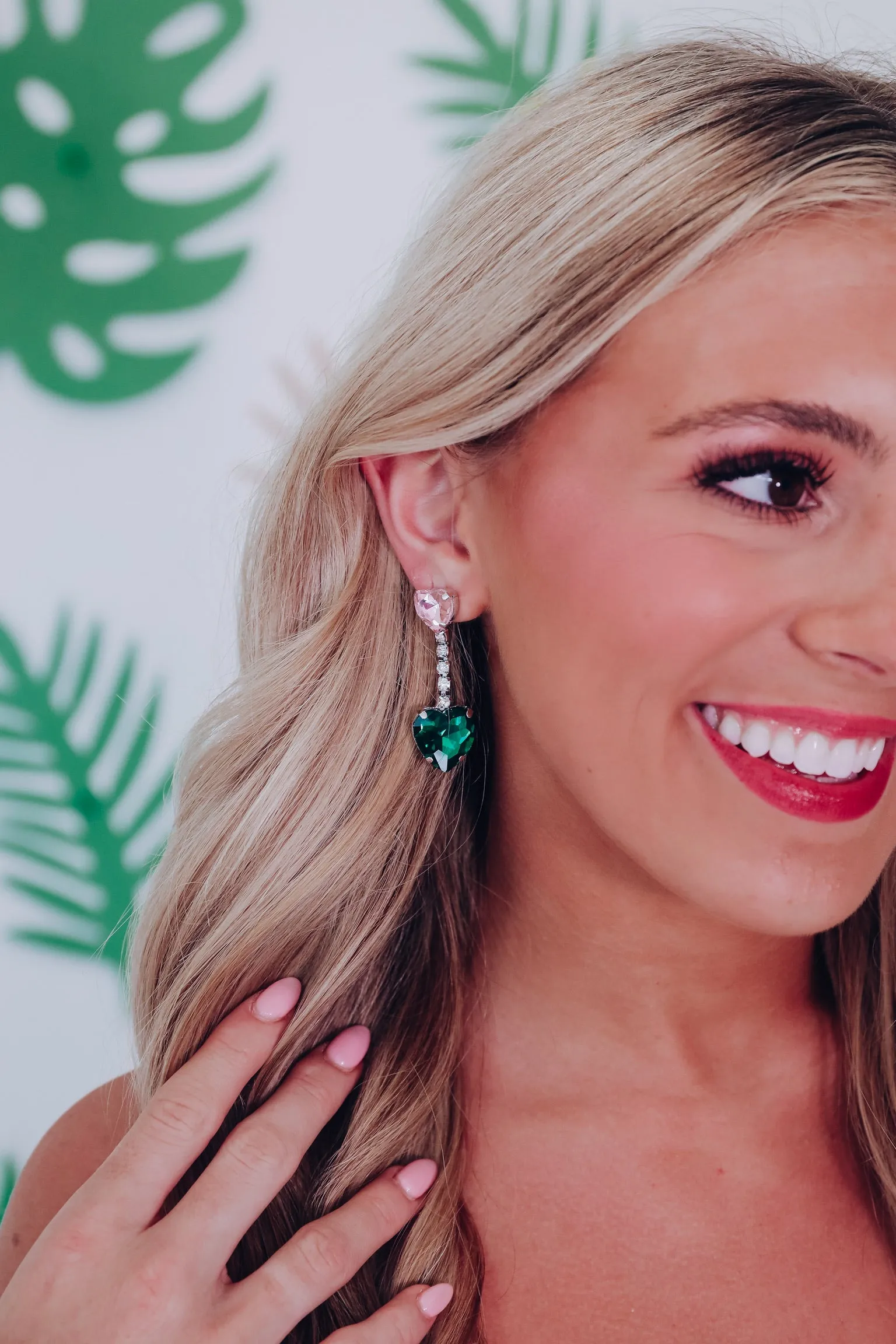 Dangling Heart Statement Earrings - Emerald