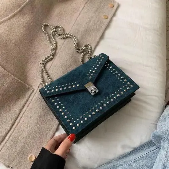 Dazzling Scrub Leather Designer Shoulder Bags For Women And Girls Luxury Chain Rivet Crossbody Bag - Female Small Handbags