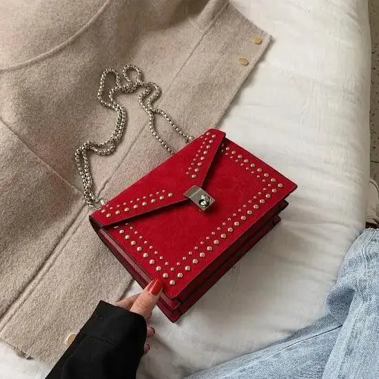 Dazzling Scrub Leather Designer Shoulder Bags For Women And Girls Luxury Chain Rivet Crossbody Bag - Female Small Handbags