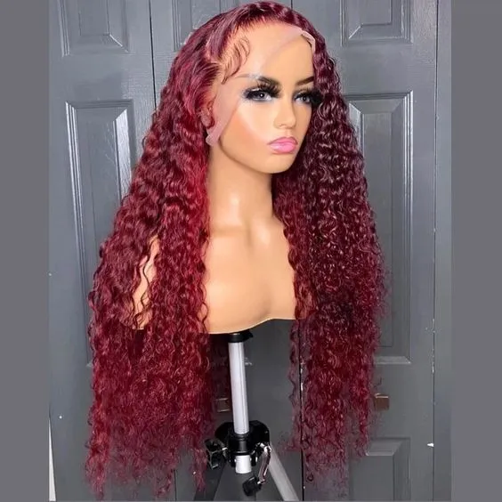 Deep Wave 99J Burgundy Virgin Hair Lace Frontal Wig