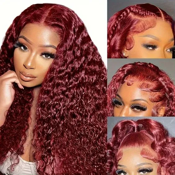 Deep Wave 99J Burgundy Virgin Hair Lace Frontal Wig