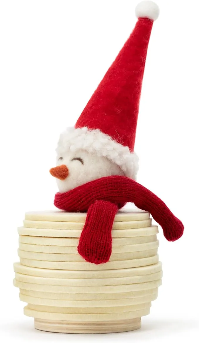 Demdaco Chubby Snowman Stacked SET/14 Felt Coasters Felt, Fabric, Wood 4"Dx8"H
